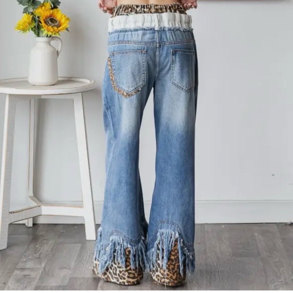 Oli Hali Double Waisted with Frayed Hem & Leopard Contour NWT - Picture 3 of 4